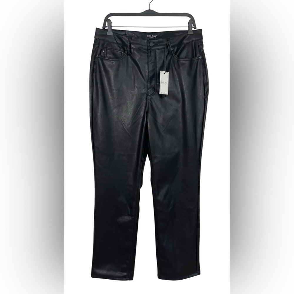 NWT Judy Blue Black Faux Leather Tummy Control High Rise Straight Pants 13/31